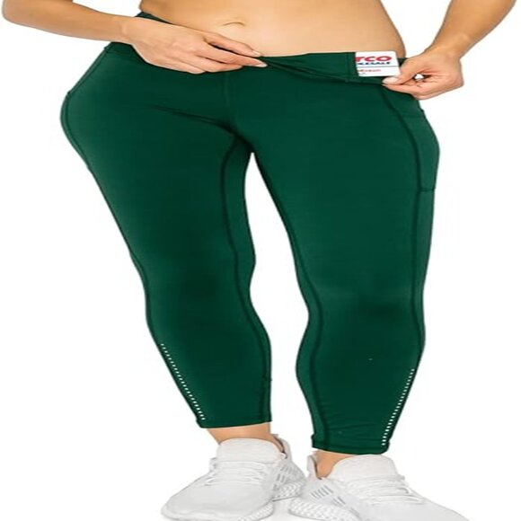 Women Sculpting Detailed High Waist Yoga Leggings w/Pockets Forest Green 1X-3X - Picture 5 of 5